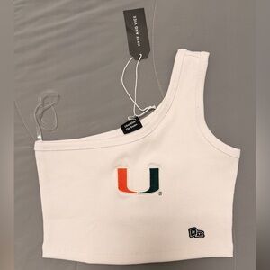 White One-Shoulder Tank Top with Logo